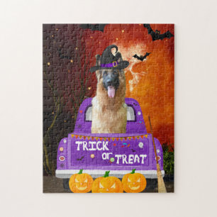 Puzzle Chien berger allemand dans un camion Halloween
