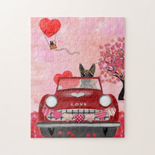 Puzzle Chien Berger Allemand Voiture avec coeurs Saint-Va