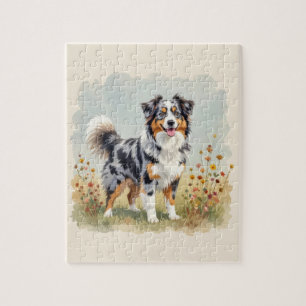 Puzzle Chien Berger Australien Merle Queue Longue