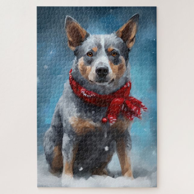 Puzzle Chien Blue Heeler dans la neige de Noël  (Vertical)