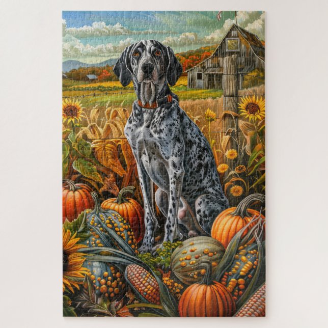 Puzzle Chien Bluetick Coonhound Récolte d'Automne Action  (Vertical)