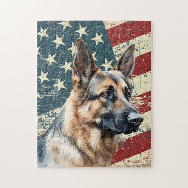 Puzzle Chien Border Collie avec drapeau américain grunge (Vertical)