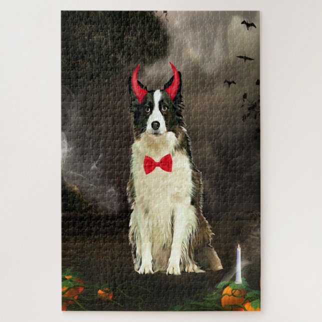 Puzzle Chien Border Collie en costume d'Halloween (Vertical)