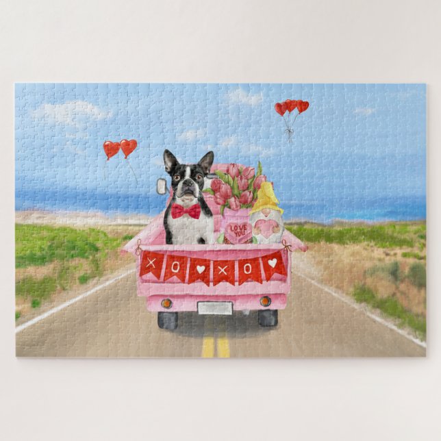 Puzzle Chien Boston Terrier Camion de la Saint-Valentin C (Horizontal)