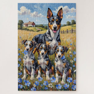 Puzzle Chien Bouvier Australien Art Champêtre Fleur Sauva