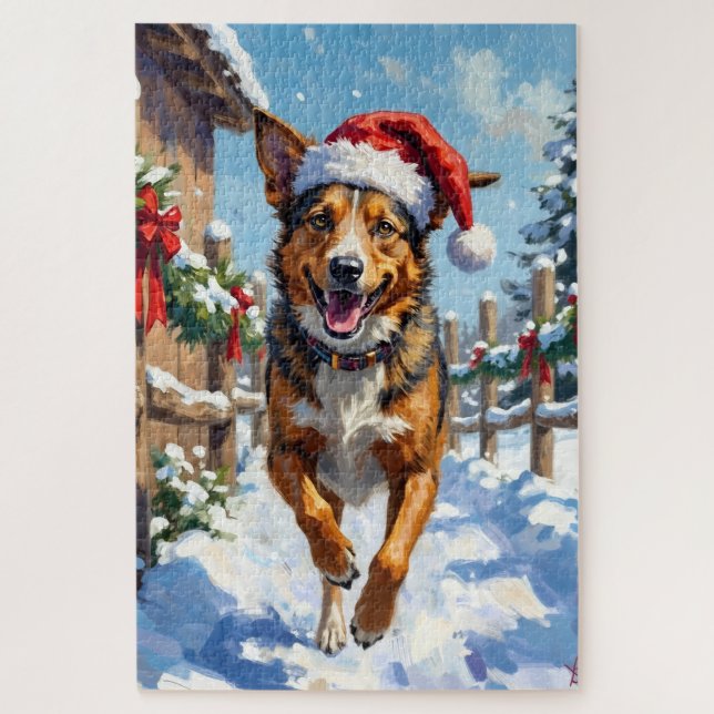 Puzzle Chien Bouvier Australien Red Heeler Noël (Vertical)