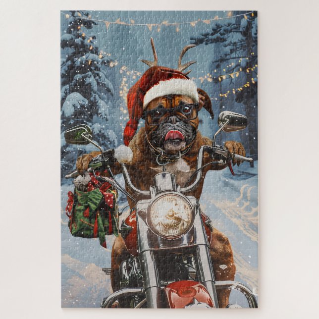 Puzzle Chien Boxer à Vélo à Noël  (Vertical)