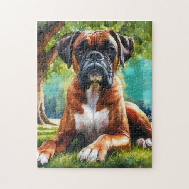 Puzzle Chien Boxer dans le Parc – Art de style aquarelle (Vertical)
