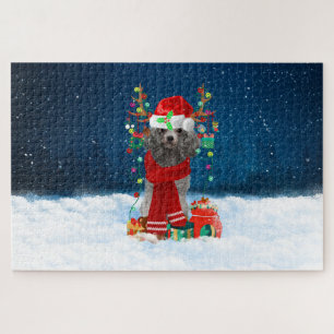 Puzzle Chien caniche avec cadeaux de Noël