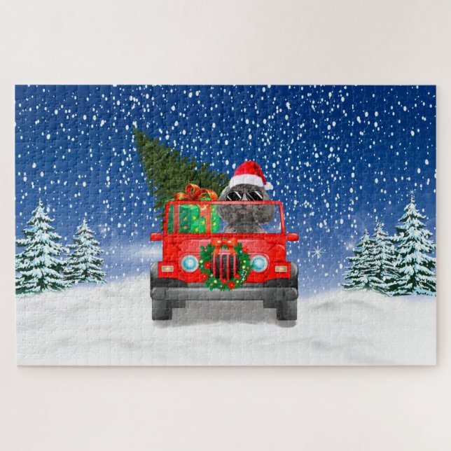 Puzzle Chien caniche avec cadeaux de Noël (Horizontal)