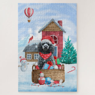 Puzzle Chien Caniche Dans Maison De Noël Enneigée