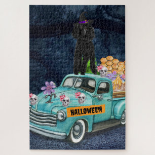 Puzzle Chien Caniche Halloween Camion Nuit Effrayante 