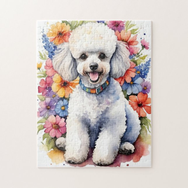 Puzzle Chien Caniche Heureux Aquarelle Colorée (Vertical)