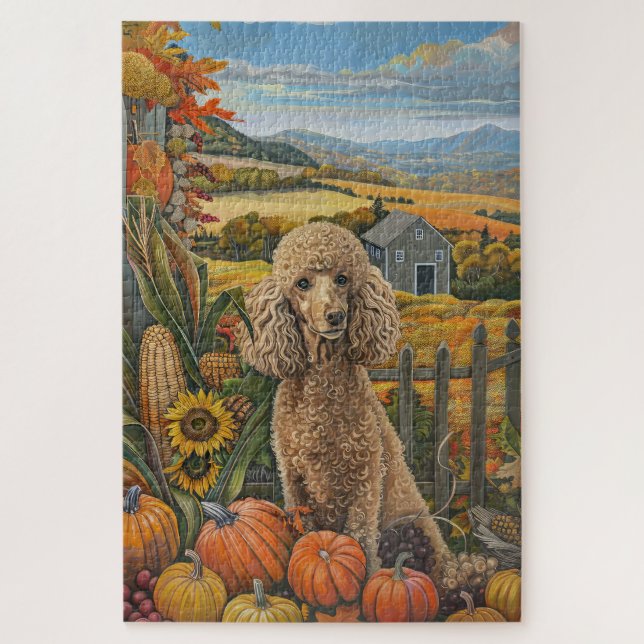 Puzzle Chien Caniche Récolte d'Automne Action de Grâce (Vertical)
