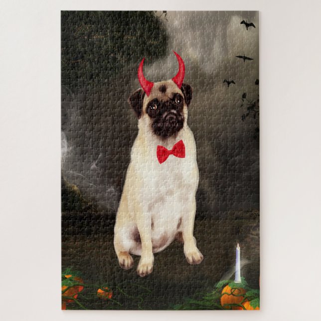 Puzzle Chien carlin en costume d'Halloween (Vertical)
