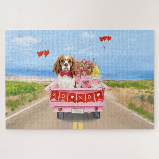 Puzzle Chien Cavalier King Camion de la Saint-Valentin Cœ (Horizontal)