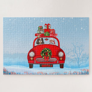 Puzzle Chien Cavalier King Dans Une Voiture Avec Le Père