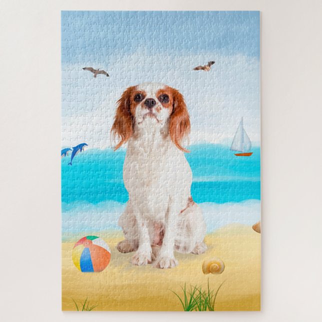 Puzzle Chien Cavalier King sur la plage (Vertical)