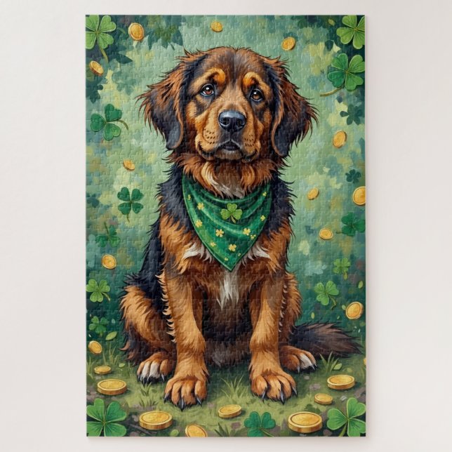 Puzzle Chien chanceux de la Saint-Patrick de Terre-Neuve (Vertical)