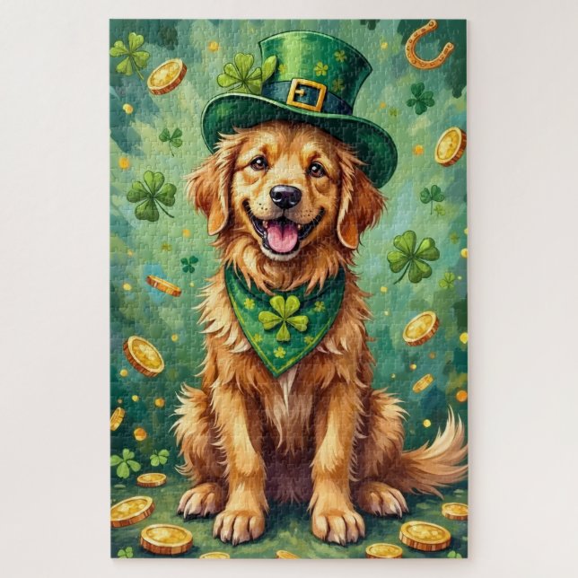 Puzzle Chien Chanceux de la Saint-Patrick Golden Retrieve (Vertical)