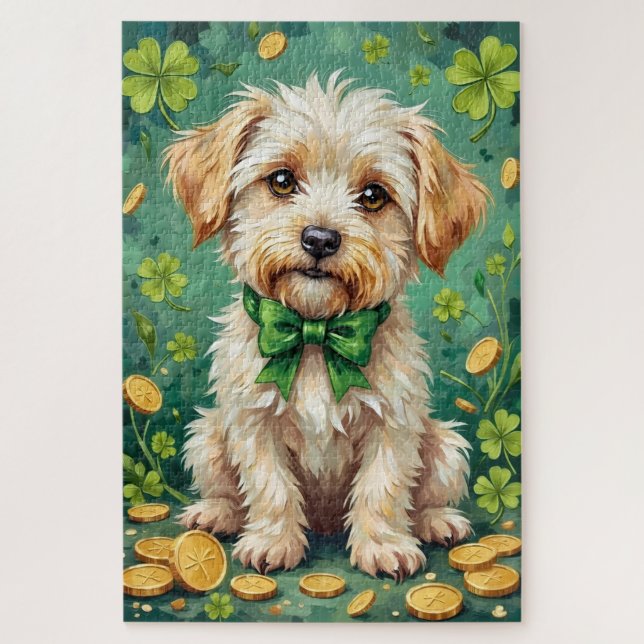 Puzzle Chien chanceux mignon de la Saint-Patrick maltais (Vertical)