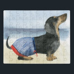 Puzzle Chien chaud | Chiot Dans Les Troncs De Baignade<br><div class="desc">Cet imprimé d'aquarelle présente un chien dans des troncs de natation profitant de la plage | Par Grace Popp. ID d'image : 122224D</div>