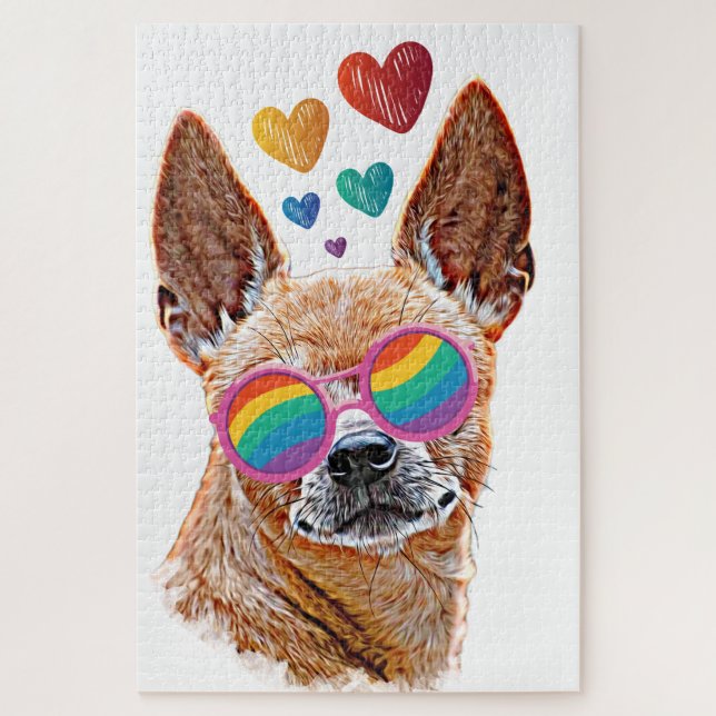 Puzzle Chien Chihuahua avec coeurs Saint-Valentin (Vertical)