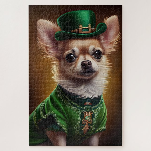 Puzzle Chien Chihuahua en robe de la Saint-Patrick (Vertical)