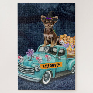 Puzzle Chien Chihuahua Halloween Camion Nuit Effrayante