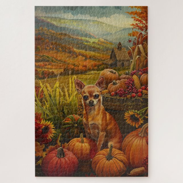 Puzzle Chien Chihuahua Moisson d'Automne Action de Grâce (Vertical)