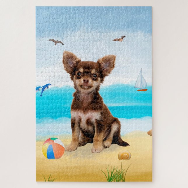 Puzzle Chien Chihuahua sur la plage (Vertical)