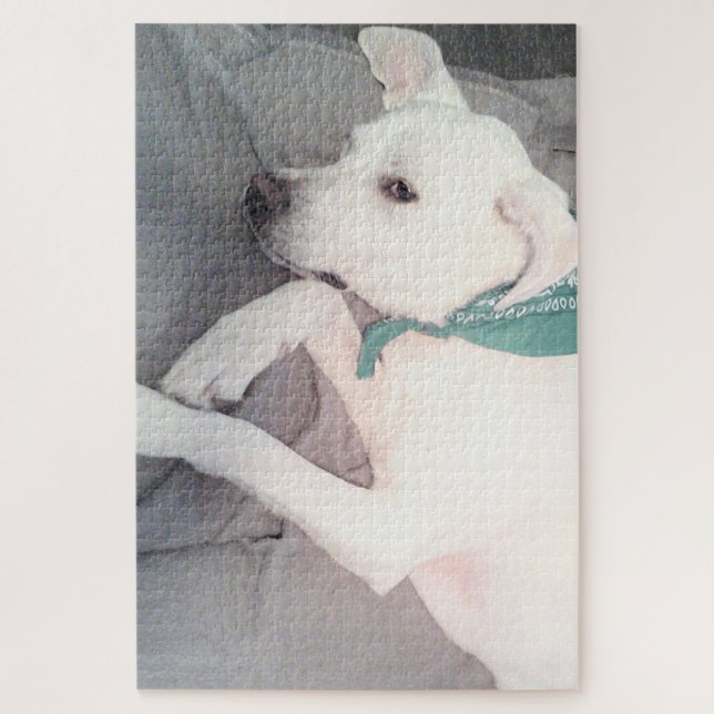 Puzzle Chien chiot doux portant une écaille verte (Vertical)