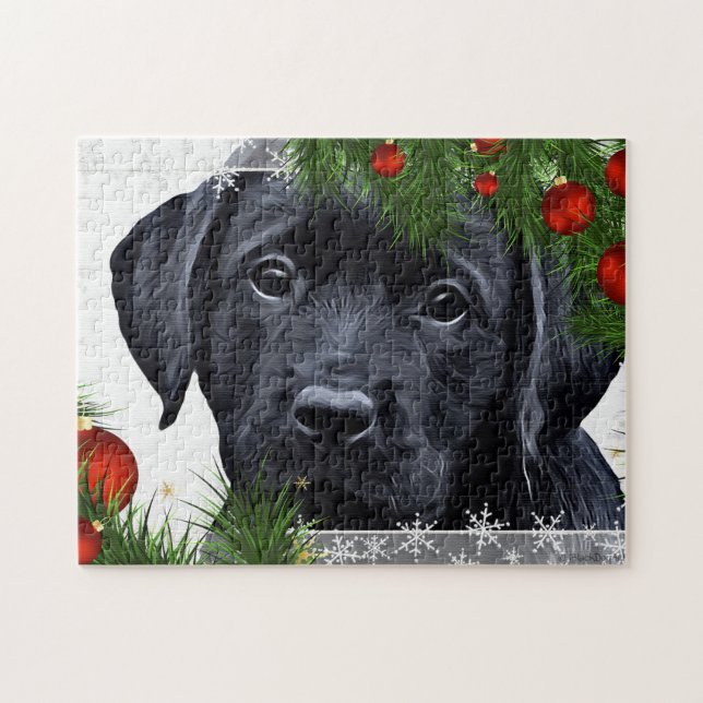Puzzle Chien chiot noir du Labrador Christmas (Horizontal)