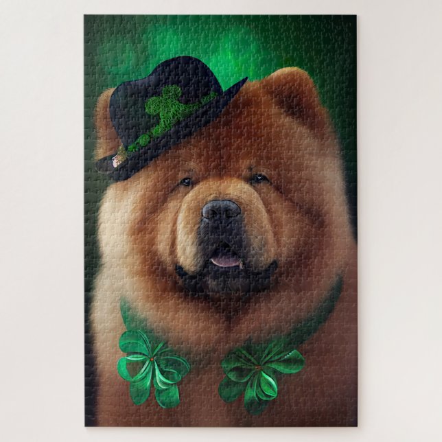 Puzzle Chien Chow Chow en robe de la Saint-Patrick (Vertical)