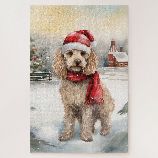 Puzzle Chien Cockapoo dans la neige de Noël (Vertical)