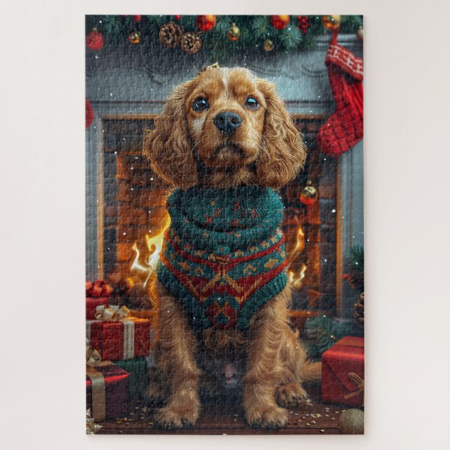 Puzzle Chien Cocker Spaniel avec des cadeaux de Noël Chem (Vertical)