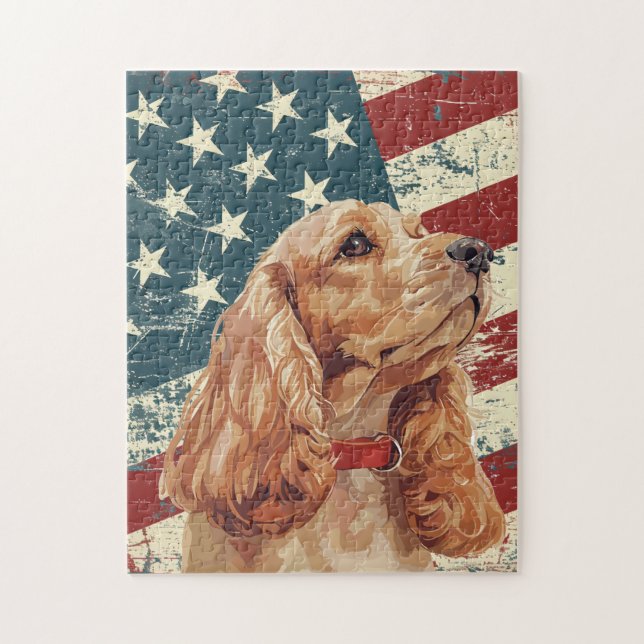 Puzzle Chien Cocker Spaniel Drapeau Américain Grunge (Vertical)