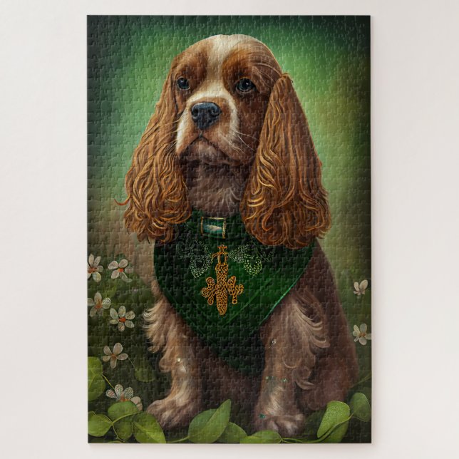 Puzzle Chien Cocker Spaniel en tenue de la Saint-Patrick (Vertical)