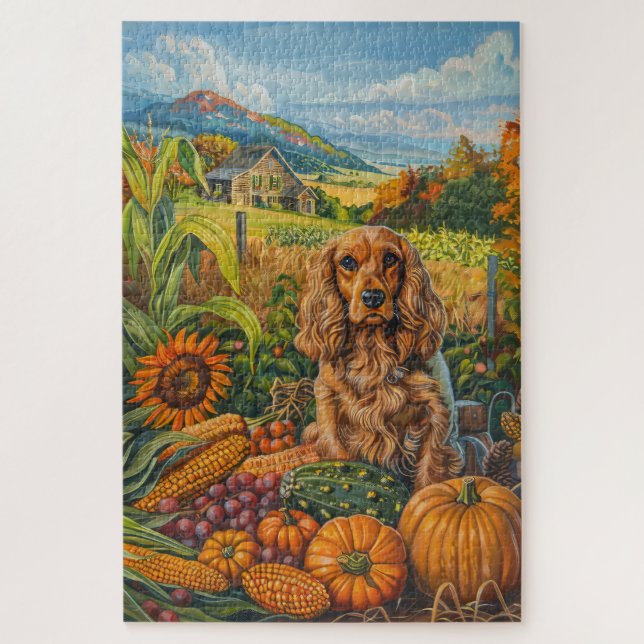 Puzzle Chien Cocker Spaniel Récolte d'Automne Action de G (Vertical)