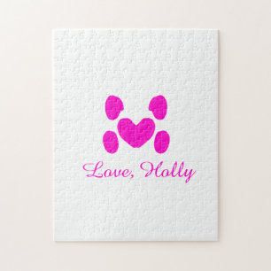 Puzzle Chien coeur patte rose animal familier ajouter nom