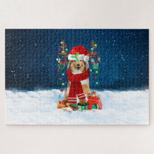 Puzzle Chien Colley à poil long avec cadeaux de Noël