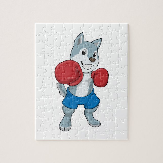 Puzzle Chien comme boîte avec gants de boxe (Vertical)