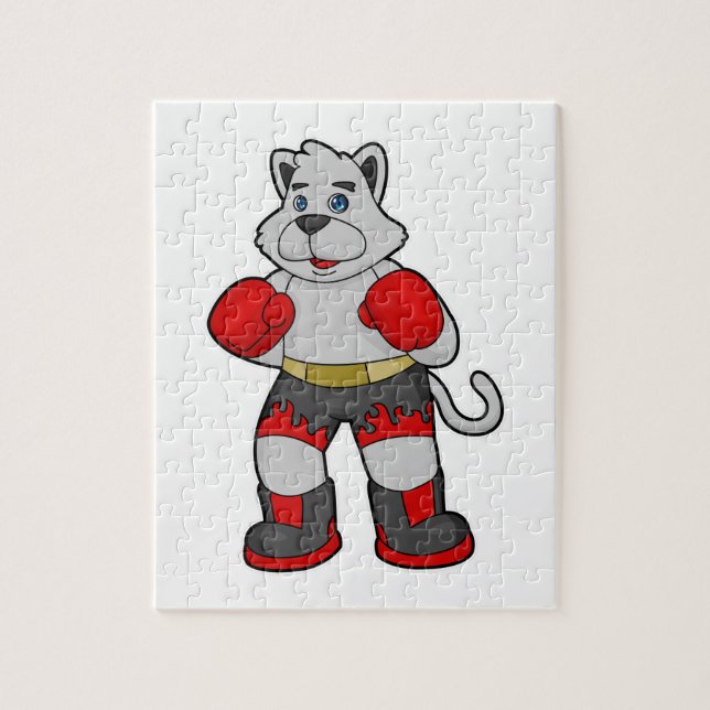 Puzzle Chien comme boîte avec gants de boxe (Vertical)