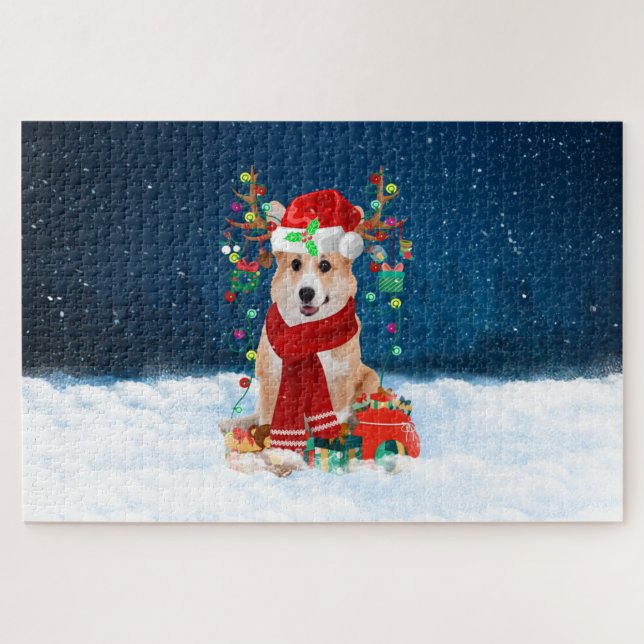 Puzzle Chien Corgi avec cadeaux de Noël (Horizontal)