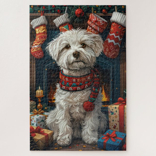 Puzzle Chien Coton De Tulear avec des cadeaux de Noël Che (Vertical)