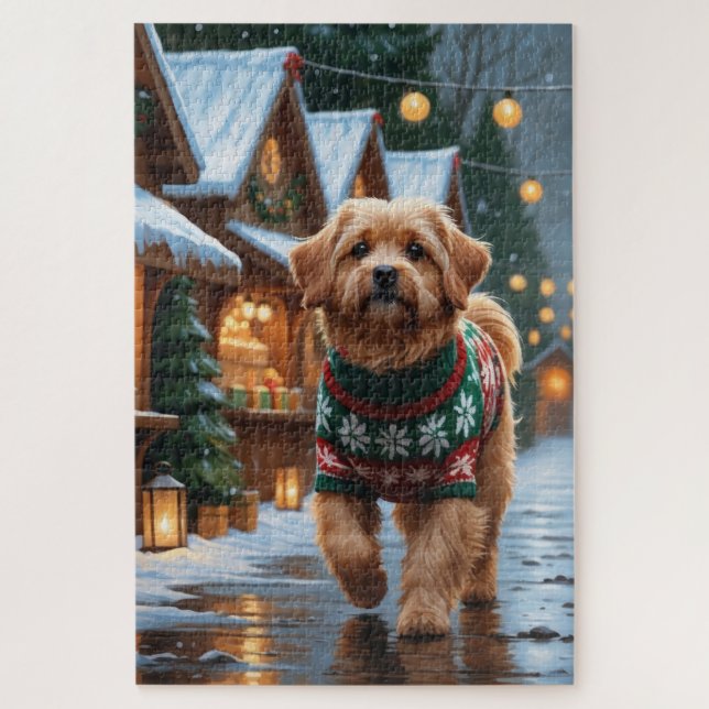 Puzzle Chien Coton De Tulear Noël Neige Vacances (Vertical)