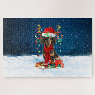 Puzzle Chien Dachshund avec cadeaux de Noël
