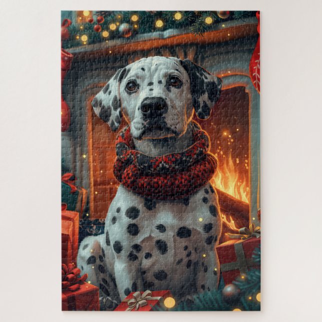 Puzzle Chien dalmate avec cadeau de Noël cheminée (Vertical)