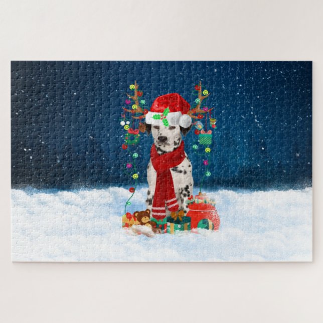 Puzzle Chien dalmate avec des cadeaux de Noël (Horizontal)