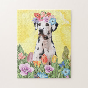 Puzzle Chien dalmate avec fleurs Printemps